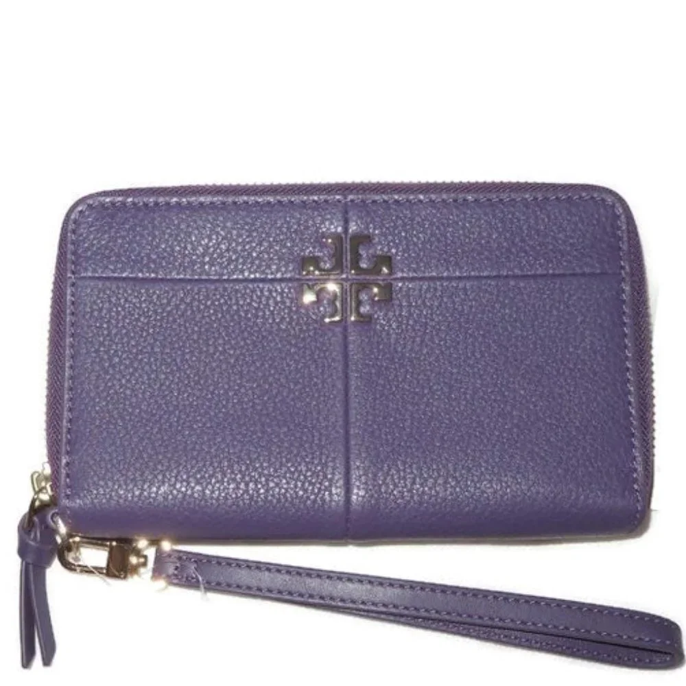 Tory Burch Wristlet In Nightshade Leather - Picture 1 of 12